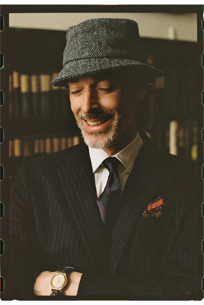 Made-in-Italy Grey Herringbone Harris Tweed Bucket Hat