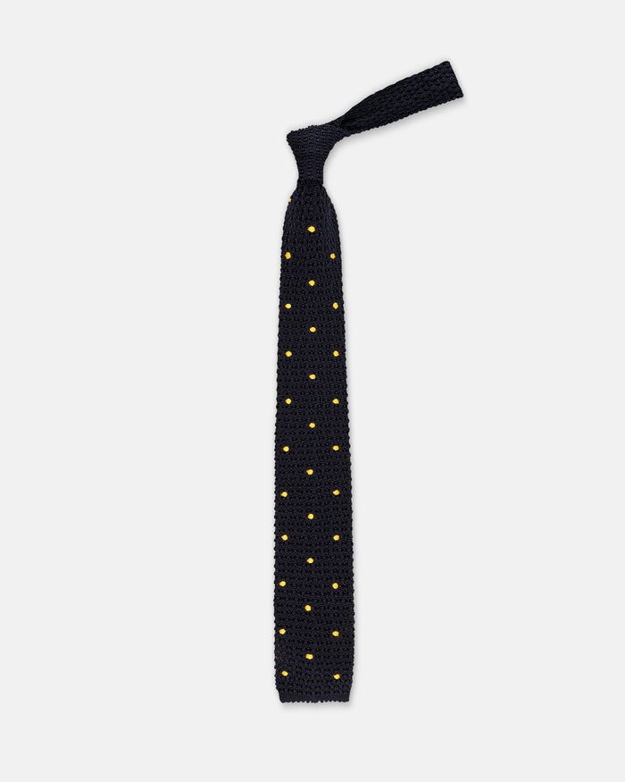 Made-in-Italy Navy & Gold Dots Silk Knit Tie