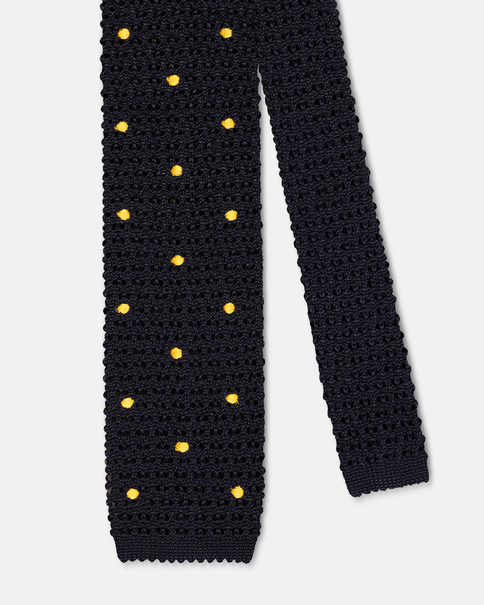 Made-in-Italy Navy & Gold Dots Silk Knit Tie
