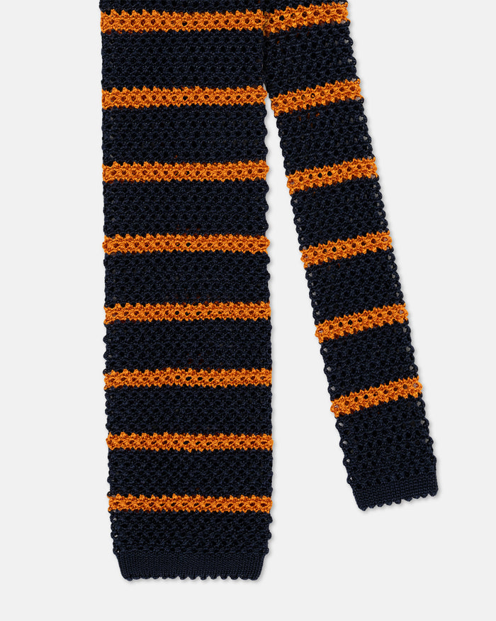 Made-in-Italy Navy & Orange Bar Stripe Silk Knit Tie