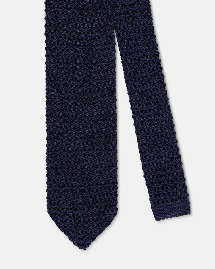Made-in-Italy Navy Pointed End Silk Knit Tie