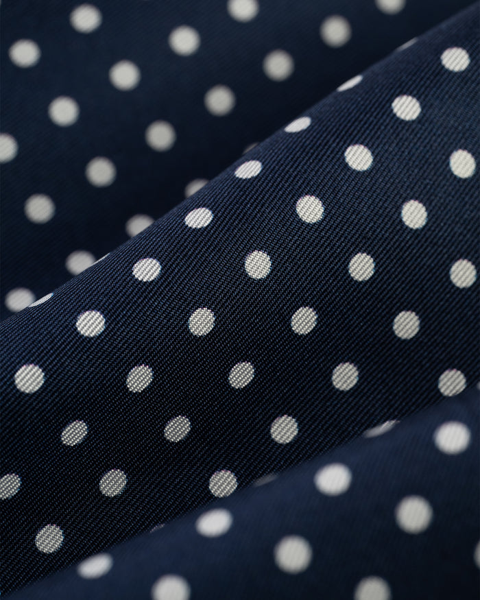 Made-in-Italy Navy & White Polka Dot Silk Pocket Square