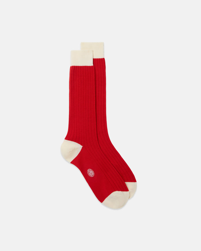 Made-in-Italy Red & White Heel & Toe Wool Mid-Calf Socks
