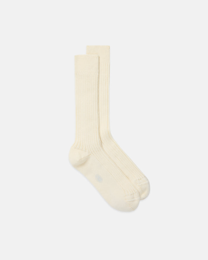 Made-in-Italy White Heavy Rib Wool Mid-Calf Socks
