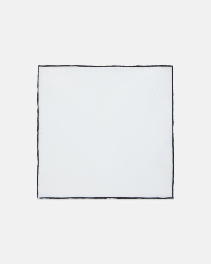 Made-in-Italy White with Black Edge Linen Pocket Square