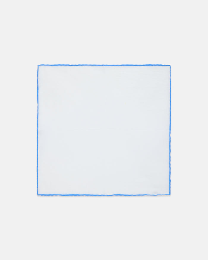 Made-in-Italy White with Light Blue Edge Linen Pocket Square