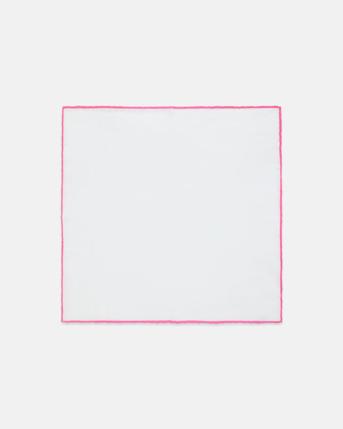 Made-in-Italy White with Pink Edge Linen Pocket Square