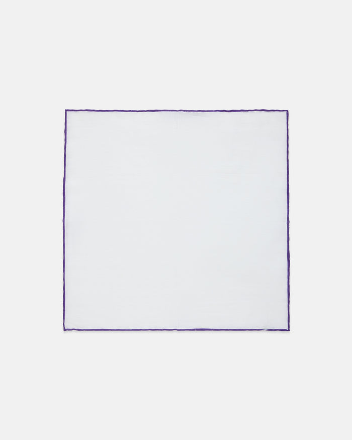 Made-in-Italy White with Purple Edge Linen Pocket Square