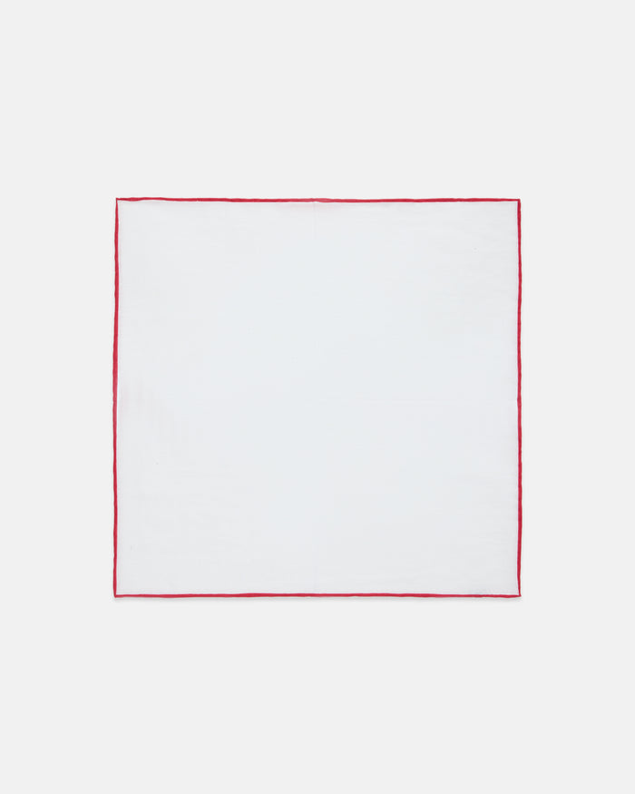 Made-in-Italy White with Red Edge Linen Pocket Square
