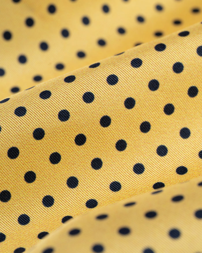 Made-in-Italy Yellow & Navy Polka Dot Silk Pocket Square