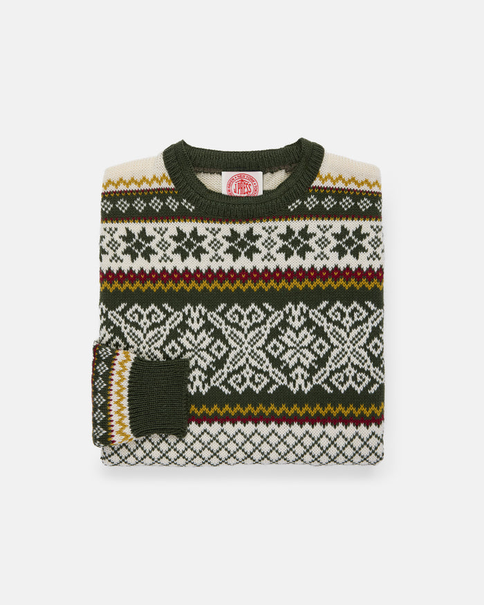 Made-in-Norway Green Norwegian Crewneck Ski Sweater