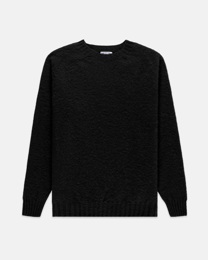 Made-in-Scotland Black Shaggy Dog Sweater  - Trim Fit