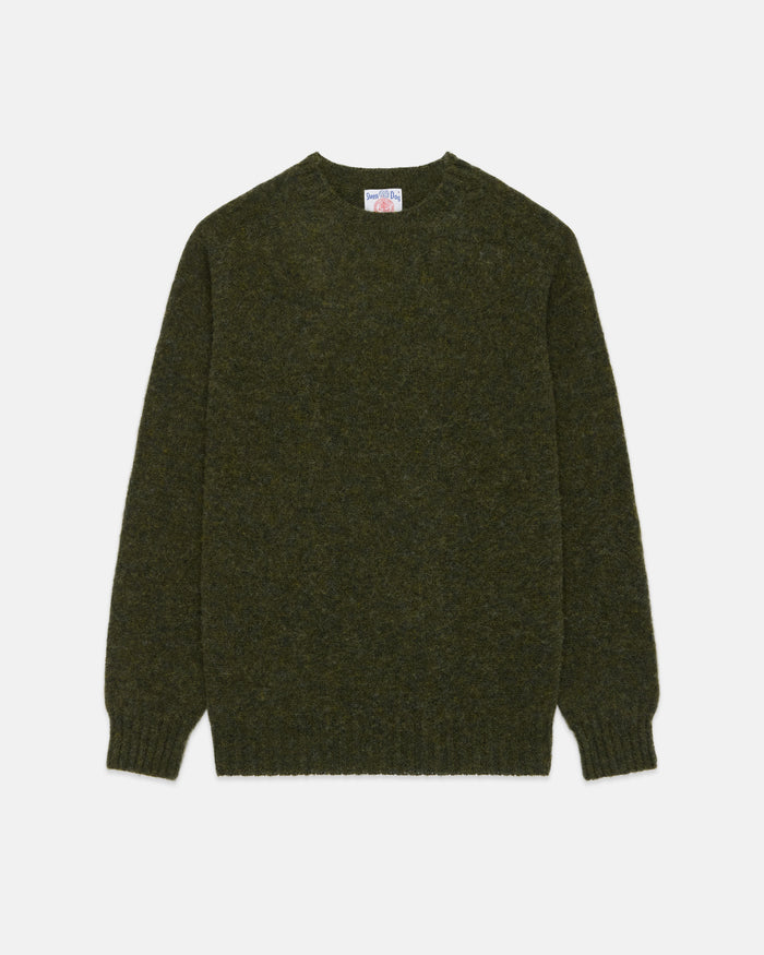 Made-in-Scotland Dark Olive Shaggy Dog Sweater  - Trim Fit