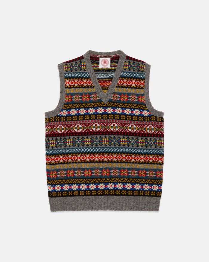 Made-in-Scotland Grey Fair Isle Sweater Vest