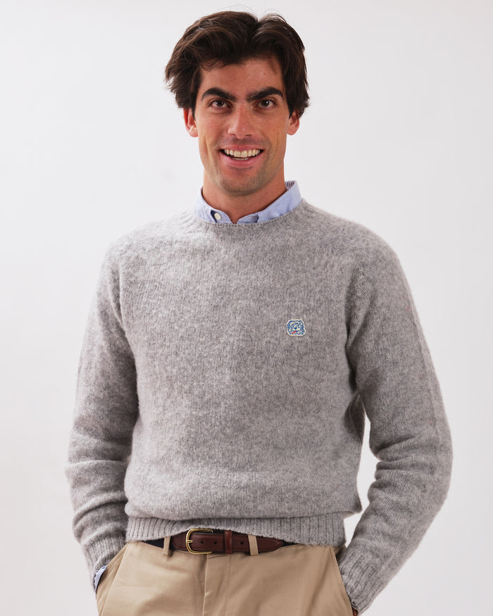 Made-in-Scotland Light Grey Shaggy Dog Icon Sweater  - Trim Fit