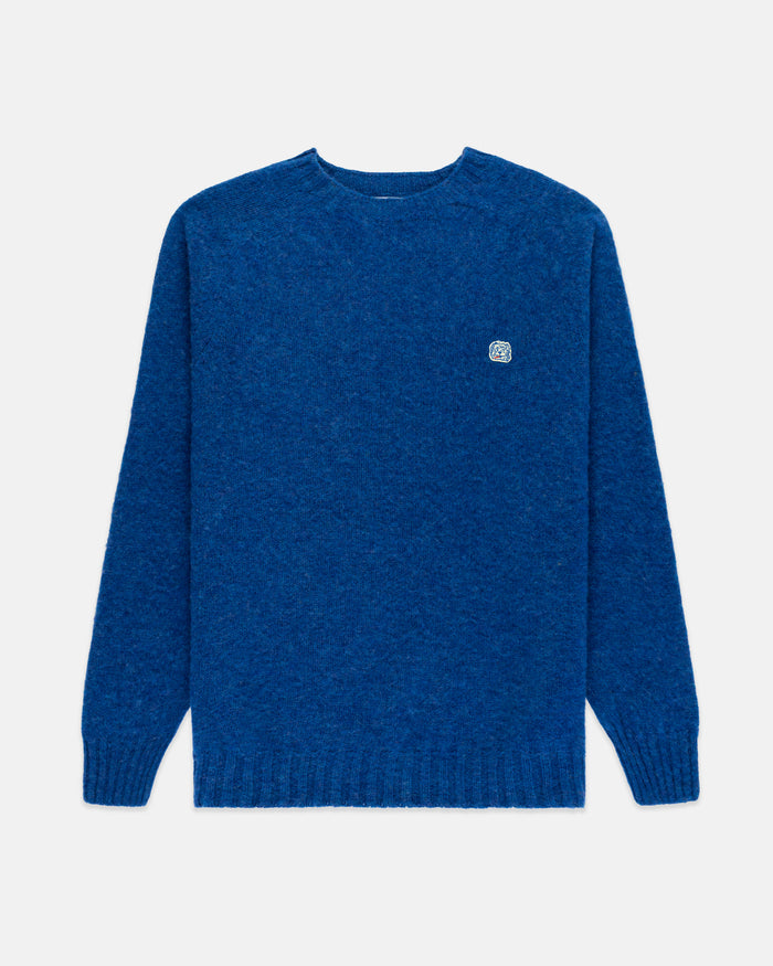Made-in-Scotland Medium Blue Shaggy Dog Icon Sweater  - Trim Fit