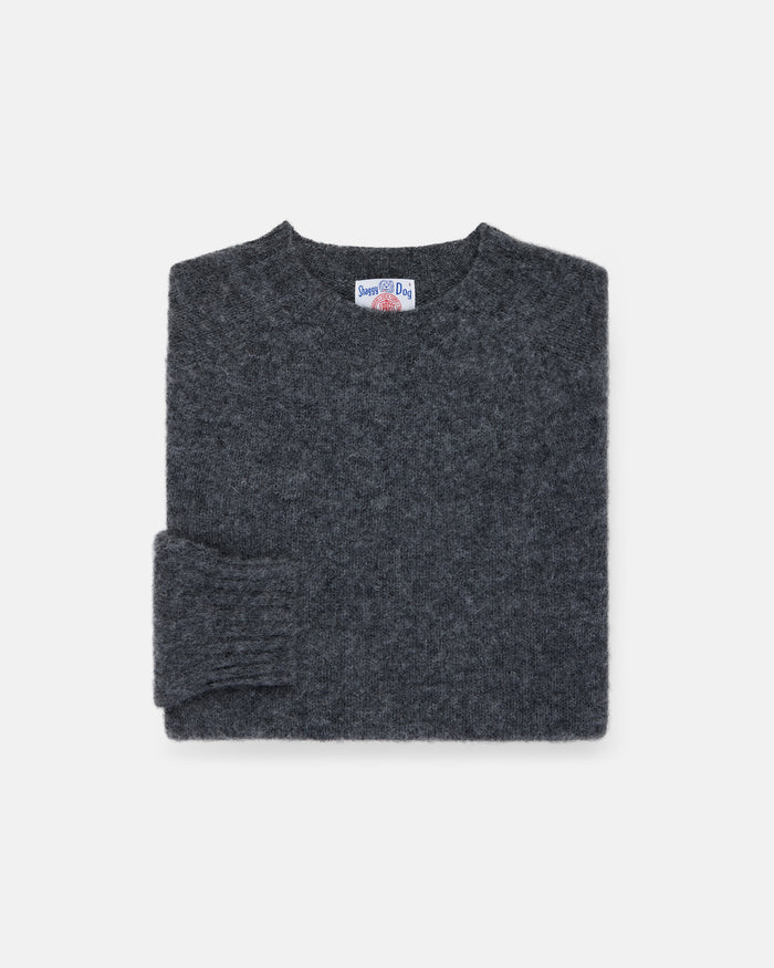 Made-in-Scotland Medium Grey Shaggy Dog Sweater  - Trim Fit