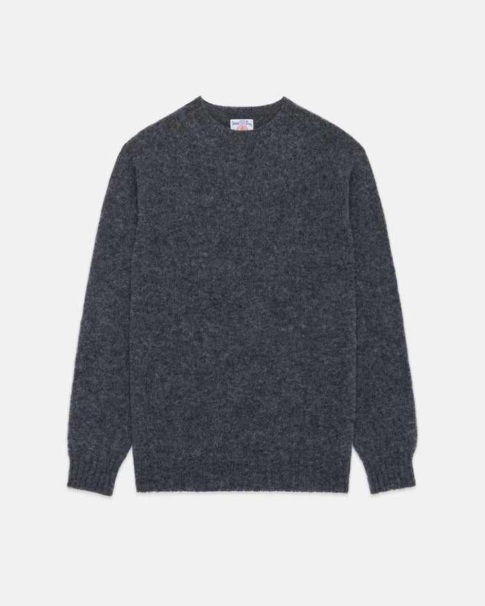 Made-in-Scotland Medium Grey Shaggy Dog Sweater  - Trim Fit