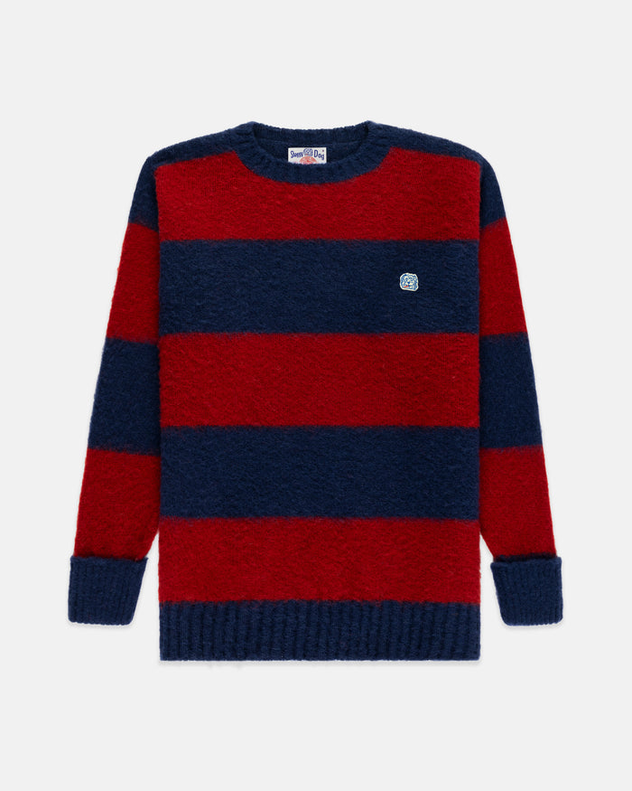 Made-in-Scotland Navy & Dark Red Stripe Shaggy Dog Icon Sweater - Classic Fit