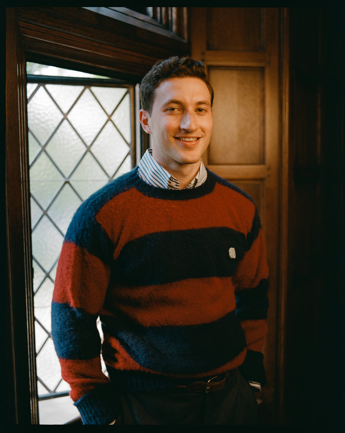 Made-in-Scotland Navy & Dark Red Stripe Shaggy Dog Icon Sweater - Classic Fit