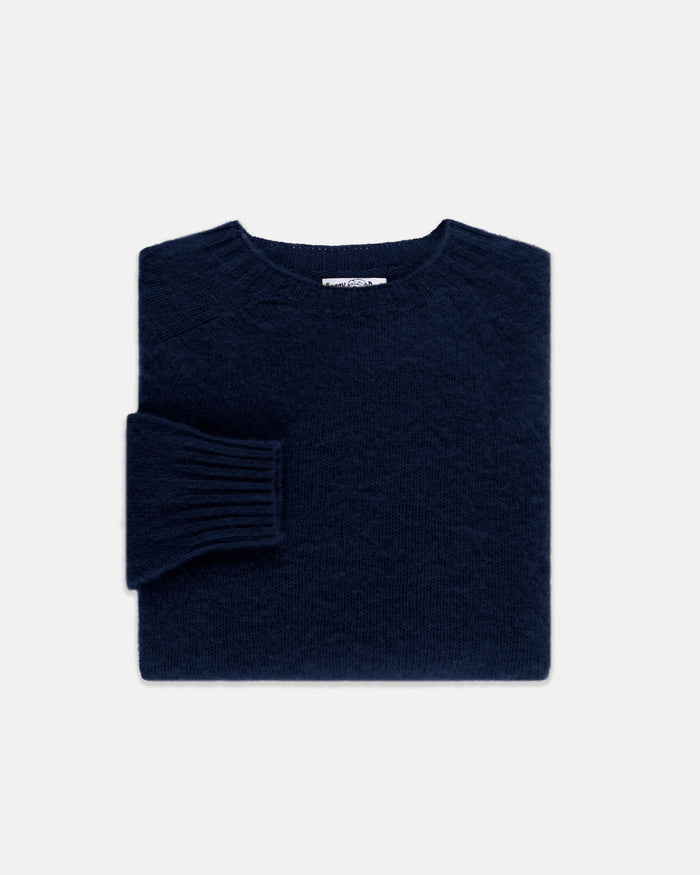 Made-in-Scotland Navy Shaggy Dog Sweater  - Trim Fit