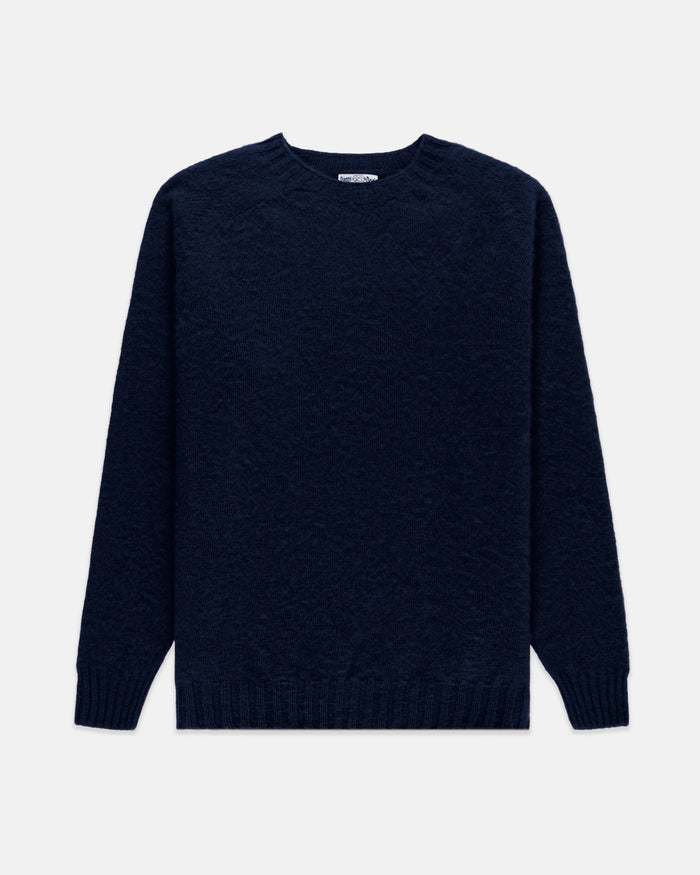 Made-in-Scotland Navy Shaggy Dog Sweater  - Trim Fit