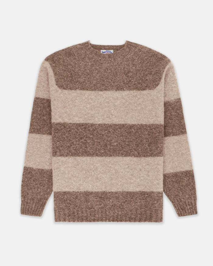 Made-in-Scotland Nutmeg & Tan Shaggy Dog Block Stripe Sweater - Trim Fit