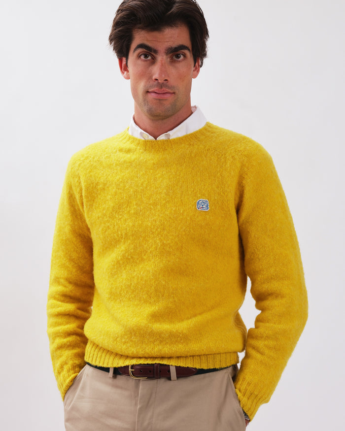 Made-in-Scotland Yellow Shaggy Dog Icon Sweater  - Trim Fit