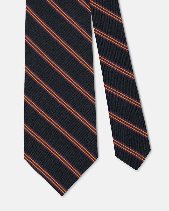 Made-in-UK Black & Purple Triple Stripe Irish Poplin Tie