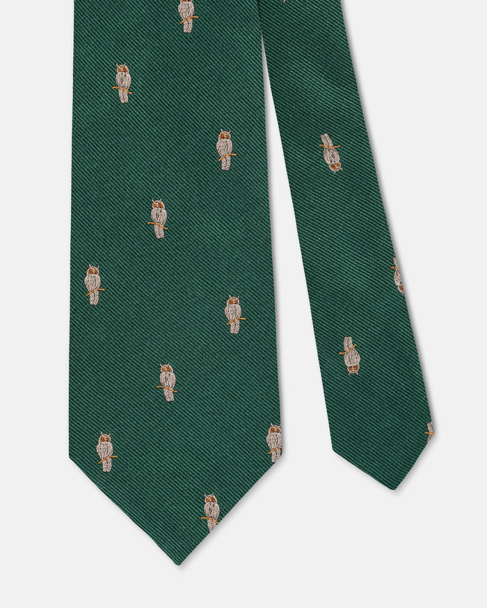 Made-in-UK Dark Green Owl Club Tie