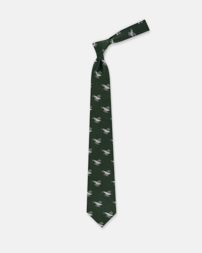 Made-in-UK Dark Green with Silver Grasshopper Club Tie