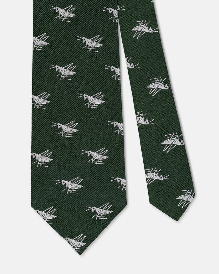 Made-in-UK Dark Green with Silver Grasshopper Club Tie