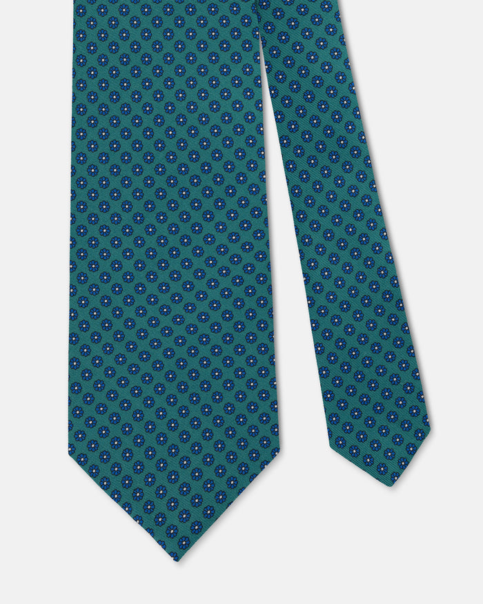 Made-in-UK Green Daisy Floral Foulard Tie