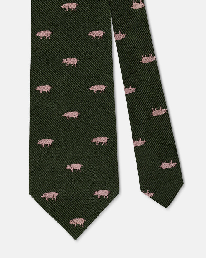 Made-in-UK Green Large Pig Club Tie