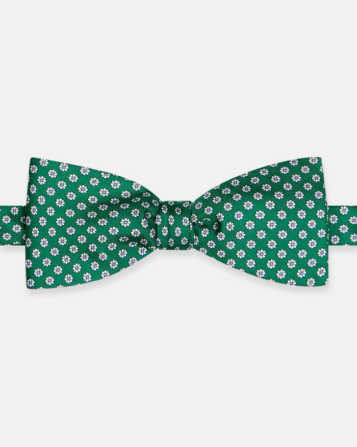 Made-in-UK Green Printed Foulard Silk Bow Tie