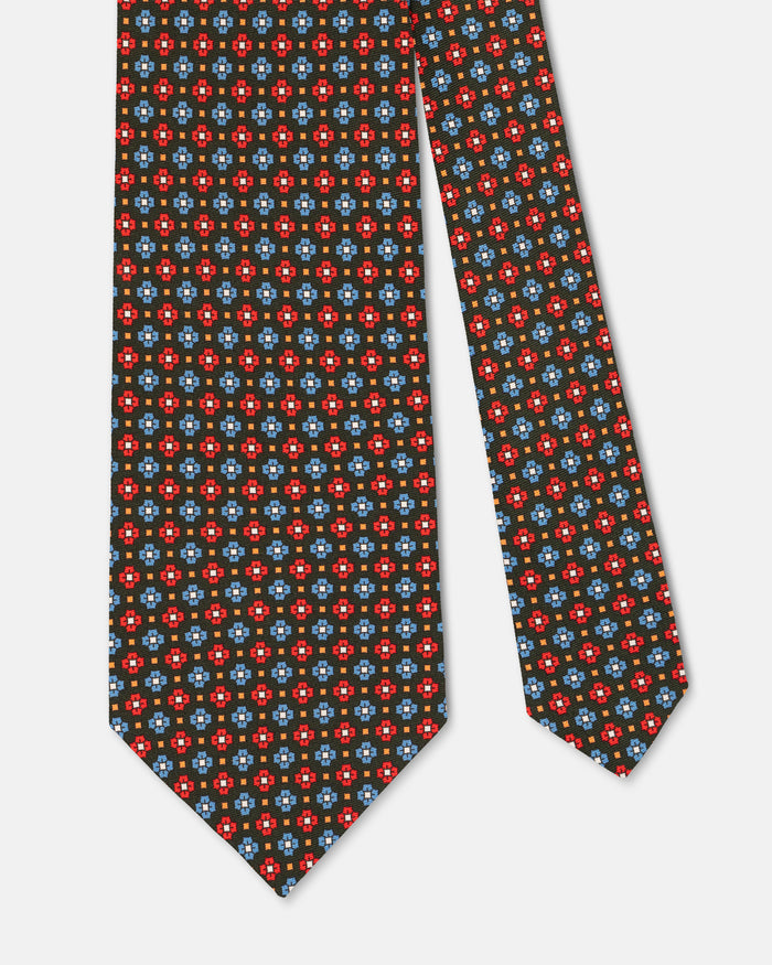 Made-in-UK Green Small Foulard Print Tie