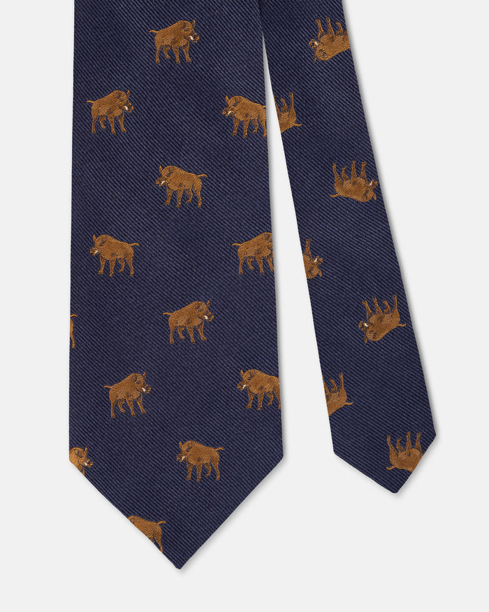 Made-in-UK Navy Boar Club Tie