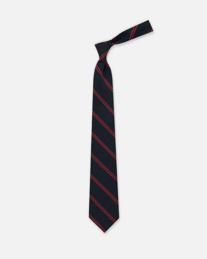 Made-in-UK Navy & Burgundy Double Bar Stripe Irish Poplin Tie