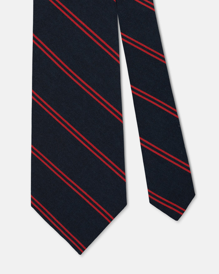 Made-in-UK Navy & Burgundy Double Bar Stripe Irish Poplin Tie