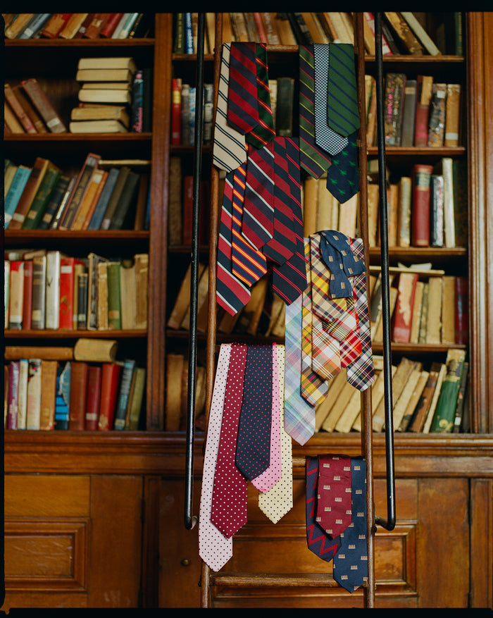 Made-in-UK Navy & Burgundy Double Bar Stripe Irish Poplin Tie