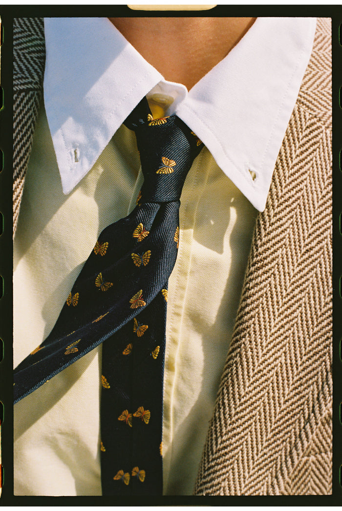 Made-in-UK Navy Butterflies Club Tie