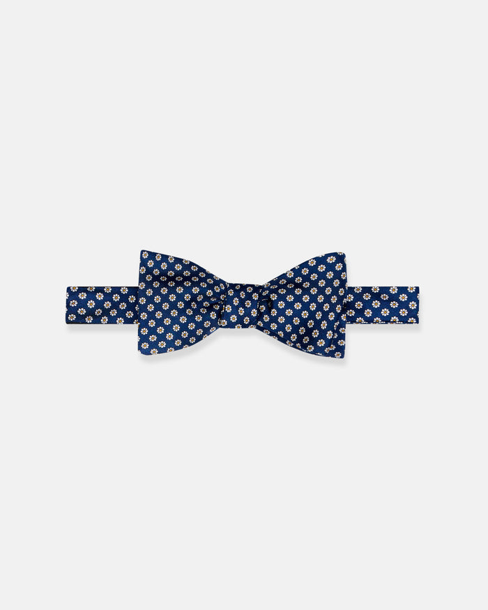 Made-in-UK Navy Printed Foulard Silk Bow Tie