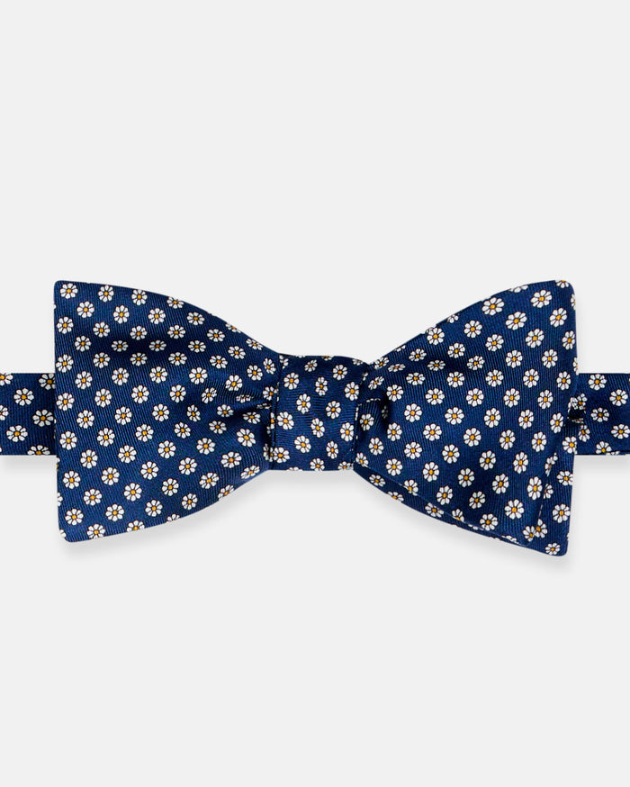 Made-in-UK Navy Printed Foulard Silk Bow Tie