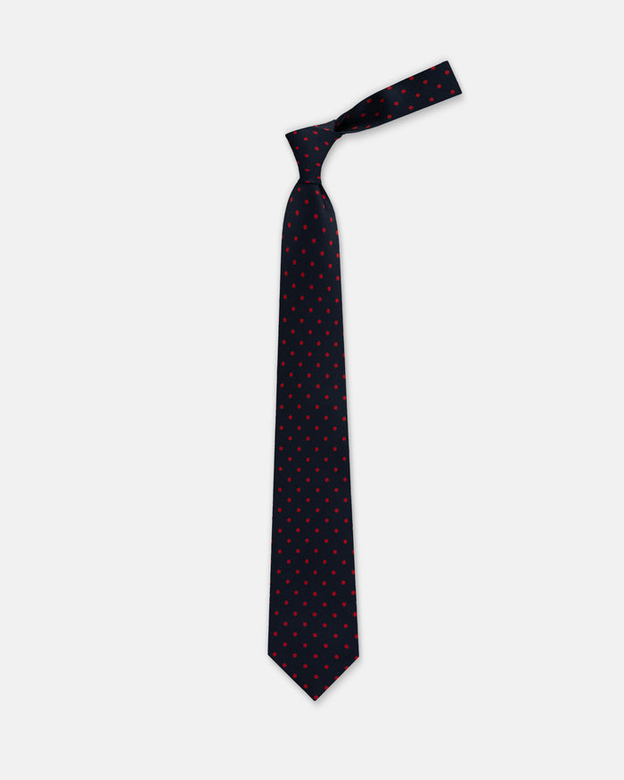 Made-in-UK Navy & Red Polka Dot Silk Foulard Tie
