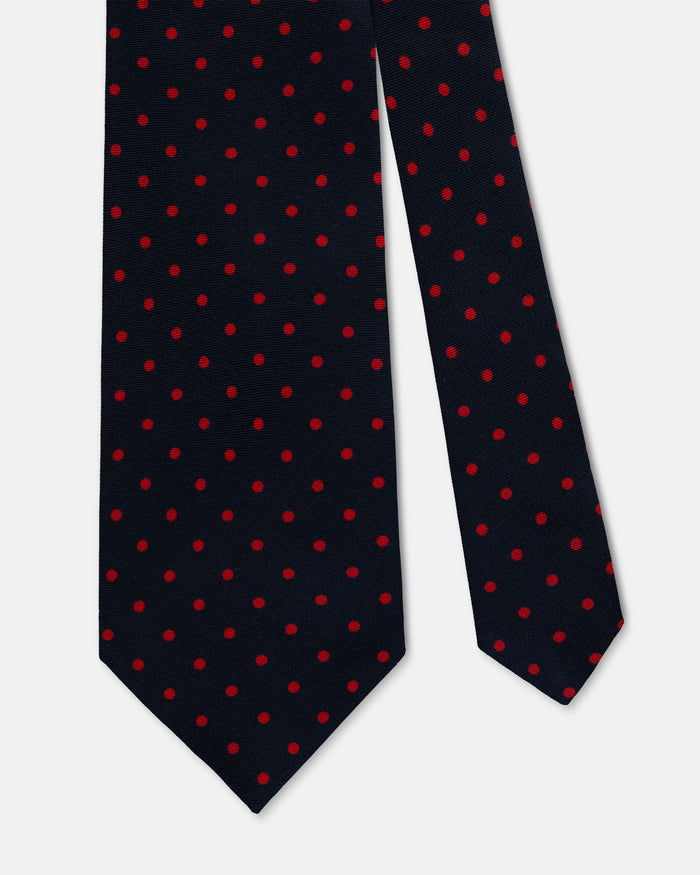 Made-in-UK Navy & Red Polka Dot Silk Foulard Tie