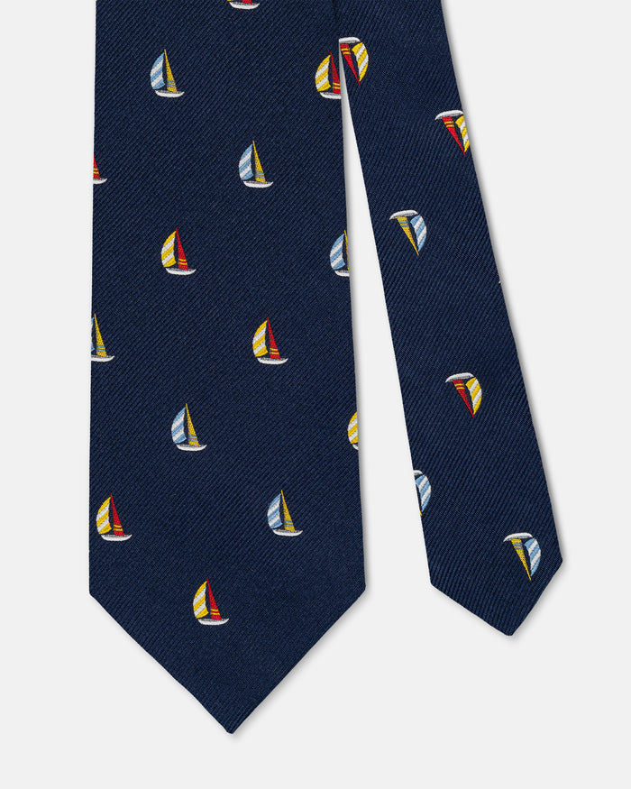 Made-in-UK Navy Sail Boats Club Tie
