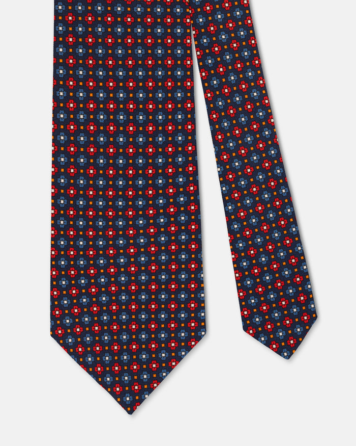 Made-in-UK Navy Small Foulard Print Tie