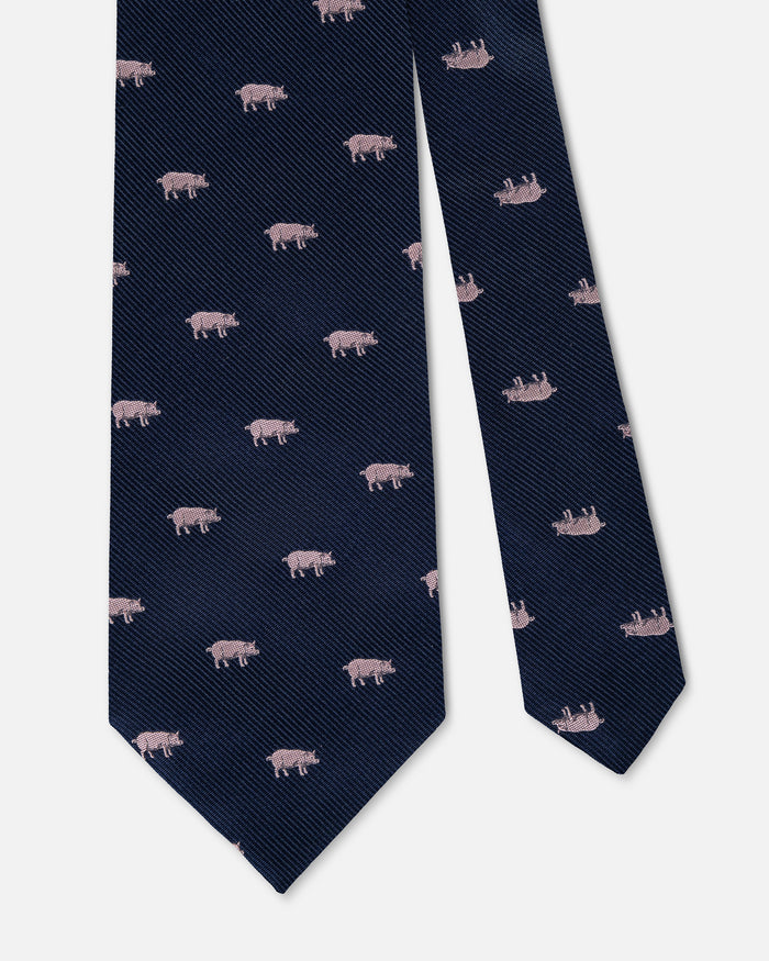 Made-in-UK Navy Small Pig Club Tie