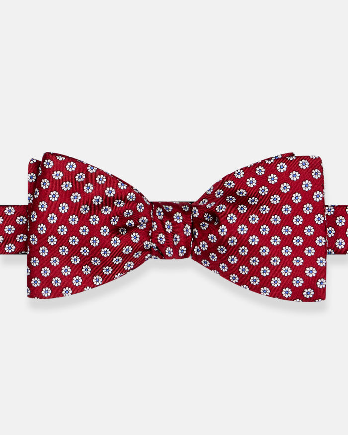 Made-in-UK Red Printed Foulard Silk Bow Tie