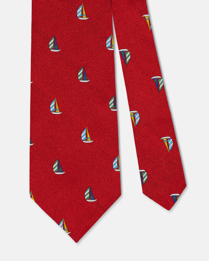 Made-in-UK Red Sail Boats Club Tie
